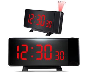 Retoo Réveil à Projection Plafond Heure, Horloge Enfant et Murale, Grand Écran LED Reveil Projecteur 180°, Double Alarme