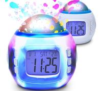 Retoo Réveil Enfant avec Projecteur d'Étoiles, 10 x 8,5 x 10,5 cm - Mini réveil Enfant LCD, Joli Son animé - 8 mélodies, Lampe décorative, température & Calendrier, Alimentation par Piles, Blanc