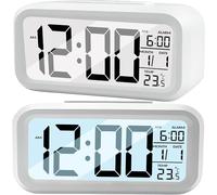 Retoo Réveil numérique portable avec affichage de la température et grand écran LED, horloge de table intelligente avec écran LCD et batterie pour chambre à coucher Blanc 13.5 x 4.5 x 7.5 cm
