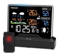 Retoo Station Météo Sans Fil, Thermomètre, Hygromètre, Baromètre, Intérieur, Extérieur, Capteur, LCD, Prévisions, Horloge Radio, Alarme, Noir