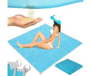 Retoo Tapis de Plage Couverture de Plage Tapis sans-Sable Couverture de Pique Sac en Maille pour fête de Plage Voyages Camping et Festival de Musique Bleu 200 x 200 cm