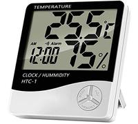 Retoo Thermomètre blanc numérique d'intérieur avec hygromètre et réveil, horloge numérique avec compteur de température et d'humidité, mesure Celsius Fahrenheit, mesure de la température