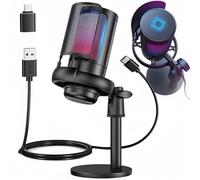 Retoo USB Micro Gaming RGB LED, Fonction Mute, Sensibilité 34 DB, Filtre Anti-Pop Inclus, 60-18000 Hz, Longueur du Câble 1,7 m, 2.2kOhm, pour Le Streaming, Les Jeux Les Podcasts, Broadcasting, Noir