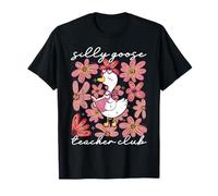 Retour à l'école Silly Goose Teacher Club Cute Floral Goose T-Shirt