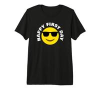 Retour à l'école Souriant Dessin animé Visage Happy First Day T-Shirt Haut de Gamme