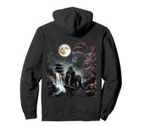 Retour Imprimé Gorilla Under Full Moon Japonais Sakura Waterfall Sweat à Capuche