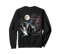 Retour Imprimé Gorilla Under Full Moon Japonais Sakura Waterfall Sweatshirt