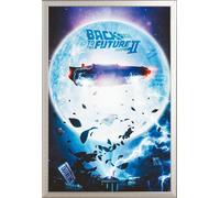 Retour vers le Futur - Poster - Flying DeLorean + cadre amovible, Shinsuke® Maxi aluminium argenté, vitre acrylique