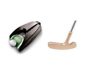 Retourneur Automatique de balles de Golf Longridge, Noir + Putter BULLSYE À Deux Voies LONGRIDGE - Laiton