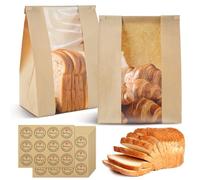 RETOUT Lot de 100 grands sacs à pain Kraft résistants à la graisse avec fenêtre et fermeture à languette d'attache en étain