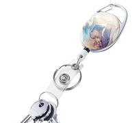 Retractable Badge Holder - Elegant Marble Pattern Reel Keychain with Strong Cord and Firm Grip, Compact Design Prevents Tangling Saves Space | Ideal Accessory for ID Badges Key Cards or Employee Ident