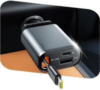 Retractable Car Charger, 57w 3 In 1 Fast Charger Pd3.0 Socket Adapter Usb Phone Charger With Led Voltmeter For Iphone, Android, Samsung