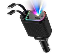 Retractable Car Charger USB C Cigarette Lighter Charger 4 in 1 Quick Charge 66W Car USB Adapter Starry Light for iPhone, Samsung Galaxy, Deep Black