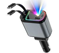 Retractable Car Charger USB C Cigarette Lighter Charger 4 in 1 Ultra Fast Charging 66W Car Adapter Starry Light for iPhone, Samsung Galaxy, Google Pixel