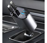 Retractable Car Charger with 100W, 4 in 1 Car Fast Charger for iPhone and Type C, Retractable Cables (31.5 inch) and 2 Charging Ports, Compatible with iPhone 15/14/13/12 Pro Max XR,iPad,Samsung,Pixel