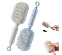 Retractable Cushion Massage Comb, Air Anti Static One-pull Self Cleaning Hair Brush, for All Hairs Types Home Travel School. (blue+white)