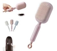 Retractable Cushion Massage Comb - Anti-Static Self Cleaning Hair Brush for Effortless Detangling, Gentle Scalp Massage, and Easy Hair Removal, Ideal for All Hair Types Including Wigs (Blush Pink)