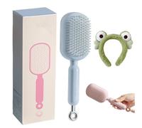 Retractable Cushion Massage Comb, Anti Static Self Cleaning Hair Brush, Pull Ring Air Cushion Massage Retractable Hair Brush for Detangling Thick Curly Hair for Women Men All Types (Blue)