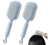 Retractable Cushion Massage Comb Brush, Anti Static Self Cleaning Hair Brush, Ergonomic Handle Hair Comb Upgraded soft comb teeth are suitable for Home Travel Office (2Blue)