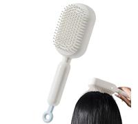 Retractable Cushion Massage Comb Brush, Self Cleaning Hair Brush for Women Men, Smooth Cleaning Hair Comb Curly Wet Dry Hair (White)