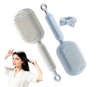 Retractable Cushion Massage Comb, Retractable Hair Brush, Anti Static Self Cleaning Hair Brush for Women, Hair Styling Tools for All Types (Blue+White)
