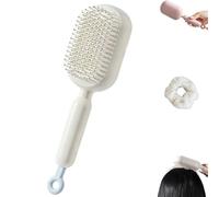 Retractable Cushion Massage Comb, Self Cleaning Hair Brush, Anti-Static Detangling Scalp Comb, One-pull Clean,for Women Men All Types Home Travel Office School (White)