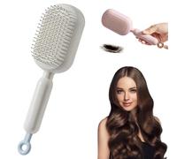 Retractable Cushion Massage Comb, Self Cleaning Hair Brush, Anti-Static massage comb, Retractable hair-brush with Ergonomic Non-Slip Handle, for all hair types (White)