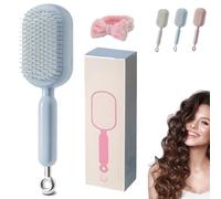 Retractable Cushion Massage Comb, Self Cleaning Hair Brush for Women, Anti Static Massage Comb for Curly Wet Dry Damaged Hair (Blue)