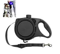 Retractable Dog Belt Plate and Water Bottle, 3-in-1 Portable Multifunctional Retractable Dog Leash with Built-in Water Bottle and Foldable Bowl, for Small, Medium, Large Dogs (Black)