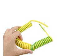 Rétractable Élastique Câble spiralé à ressort extensible de 4 mètres 7 AWG à 20 AWG jaune vert fil de terre conception télescopique Télescopique Bobine(7AWG 10mm2)