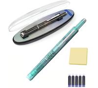 Retractable Fountain Pen, 0.38mm Extra Fine Stainless Steel Nib with Transparent Barrel Includes 5 Refillable Ink Cartridg, Smooth & Leak-Free (Green,Blue)