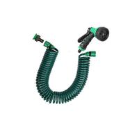 Retractable Garden Coil Hose Pipe Expandable 7 Function Water Spray Gun Flexible Plant & Flower Watering Patio Decking Cleaning (7.5M)(1pcs, green)