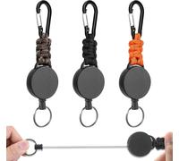 Retractable Key Rings,3 X Heavy Duty Carabiner Badge Holders,Retractable Badge Reel Clip With Braided Lanyard,Paracord Key Ring And Steel Wire Cord For Outdoor Use (3 Colours),Camouflage