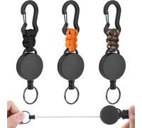 Retractable Key Rings,3 X Strong Carabiner Badge Holders,Retractable Badge Reel Clip With Braided Lanyard,Paracord Key Ring And Steel Wire Cord For Hiking,Outdoors