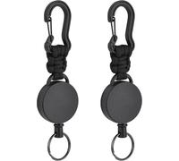 Retractable Key Rings,Strong Carabiner Badge Holder,Retractable Badge Reel Clip With Braided Lanyard,Paracord Key Ring And Steel Wire Cord For Hiking,Outdoors,Black