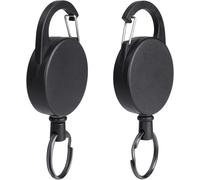 Retractable Keyring,2 X Retractable Key Badge Holder,Yoyo Key Reel With 60 Cm Steel Wire,Retractable Key Badge Holder For Trousers And Belts-Black,Black,60cm Boucle En Arc
