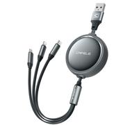 Retractable Multi USB Cable,3.3 ft[Play Car],Extendable on One Side,Anti-Roll,3 in 1 Retractable Charging Cable for Phone,Android,Huawei,LG,Pad (Schwarzgrau)