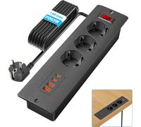 Retractable Recessed Power Strip With Pd 65W, 3 Outlets And 4 Usb-C Ports, Tabletop Socket For Kitchen/Office, Recessed Power Strip Cord, 6 Ft Cable, Black