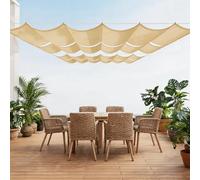 Rétractable Vague Toile 280 x 525 cm Protection UV, Anti-Déchirure, Coupe-Vent, Imperméable Toile Ombrage Exterieur avec Cordes pour Terrasse Jardin, Couleur Crème
