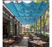 Rétractable Vague Toile d'ombrage 275 x 365 cm avec Oeillets et Cordons Voile d'ombrage Rétractable à Vagues Protection UV pour Patio Terrasse Extérieur, Bleu Ciel