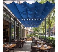 Rétractable Vague Toile d'ombrage 275 x 365 cm avec Oeillets et Cordons Voile d'ombrage Rétractable à Vagues Protection UV pour Patio Terrasse Extérieur, Bleu Foncé