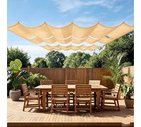 Rétractable Vague Toile d'ombrage 300 x 500 cm Protection UV, Anti-Déchirure, Coupe-Vent, Imperméable Auvent Pare-Soleil avec Cordes pour Jardin, Terrasse, Couleur Crème