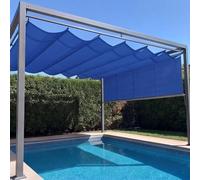 Rétractable Vague Toile d'ombrage 365 x 400 cm Toile PES Résistant à l'eau Pergola Marquise Réglable Protection UV pour Patio Terrasse Extérieur, Bleu Foncé