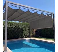 Rétractable Vague Toile d'ombrage 370 x 455 cm avec Oeillets et Cordons Voile d'ombrage Rétractable à Vagues Imperméable Protection UV pour Pergola Jardin Balcon, Gris Foncé