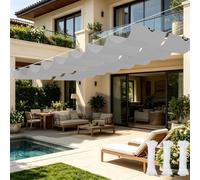 Rétractable Vague Toile-Ombrage 1.2 x 7 m Imperméable, Protection UV, Protection Solaire, Indéchirable, Pergola de Rechange avec Œillets et Corde, pour Jardin Terrasse, Gris Clair