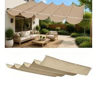 Rétractable Vague Voile-D'Ombrage 1250 x 1350 cm Rectangulaire Imperméable Anti-UV et Indéchirable Contre Le Vent Filet Protection Solaire pour Patio Jardin Terrasse, Kaki