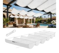 Rétractable Vague Voile d'ombrage 5.5 x 8 m Rectangulaire Imperméable Anti-UV et Indéchirable Contre Le Vent Toile Ombrage Exterieur pour Patio Jardin Terrasse, Blanc