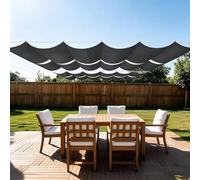 Rétractable Vague Voile d'ombrage 50 x 650 cm Protection UV, Anti-Déchirure, Coupe-Vent, Imperméable Toile Tendue Extérieur avec Cordes pour Terrasse Jardin, Gris Foncé