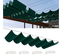 Rétractable Vague Voile Ombrage 4.8x4M Rectangulaire Imperméable Toile D'ombrage Filet D'ombrage Bâche Ombrage Protection UV Solaire pour Jardins Balcons Terrasse Pergola Vert foncé