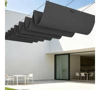 Rétractable Voiles d'ombrage 350 x 460 cm avec Protection UV Toile d'ombrage Protection Solaire avec Oeillets et Cordons pour Patio Jardin Terrasse Extérieur Balcon, Gris Foncé